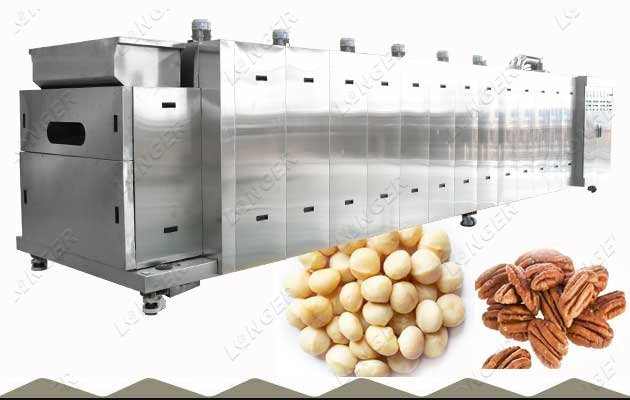 Continuous Macadamia Pecan Nut Roasting Machine Stainless Steel